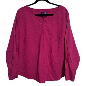 Venezia Jeans Blouse Womens 18 / 20 Magenta Long‎ Sleeve Cotton Embroidered Neck